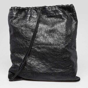 Balenciaga Black Leather Arena Drawstring Backpack Bag